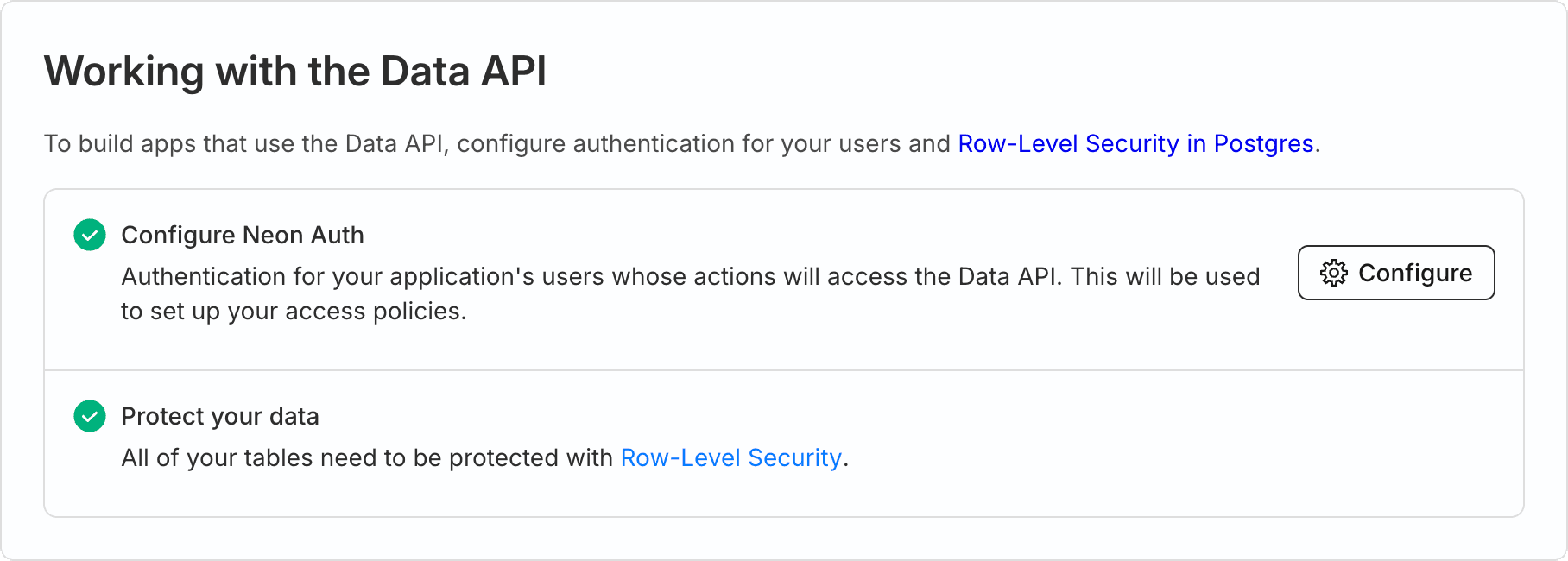 data api configuration card