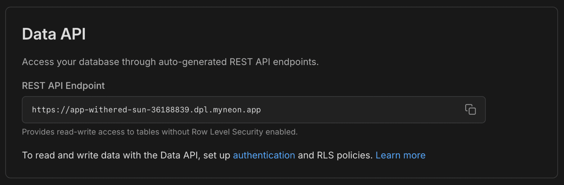 Data API enabled view with REST API Endpoint