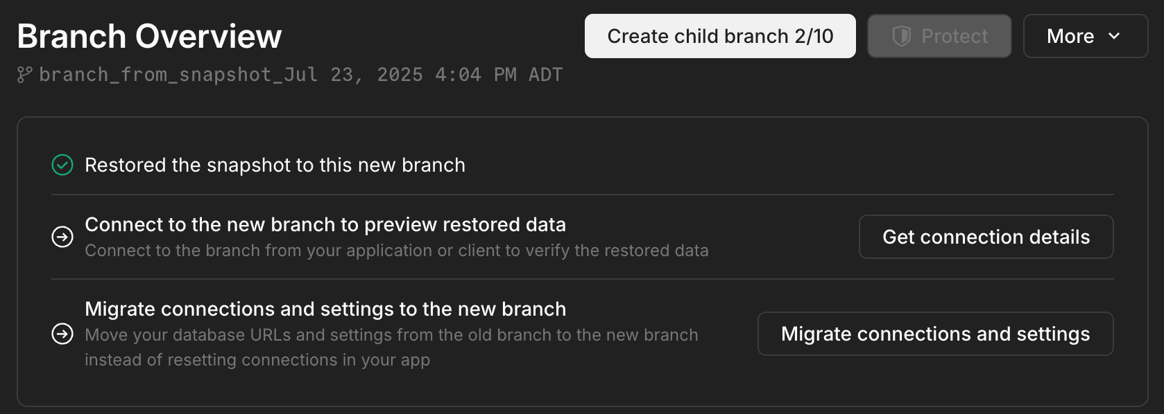Branch overview page